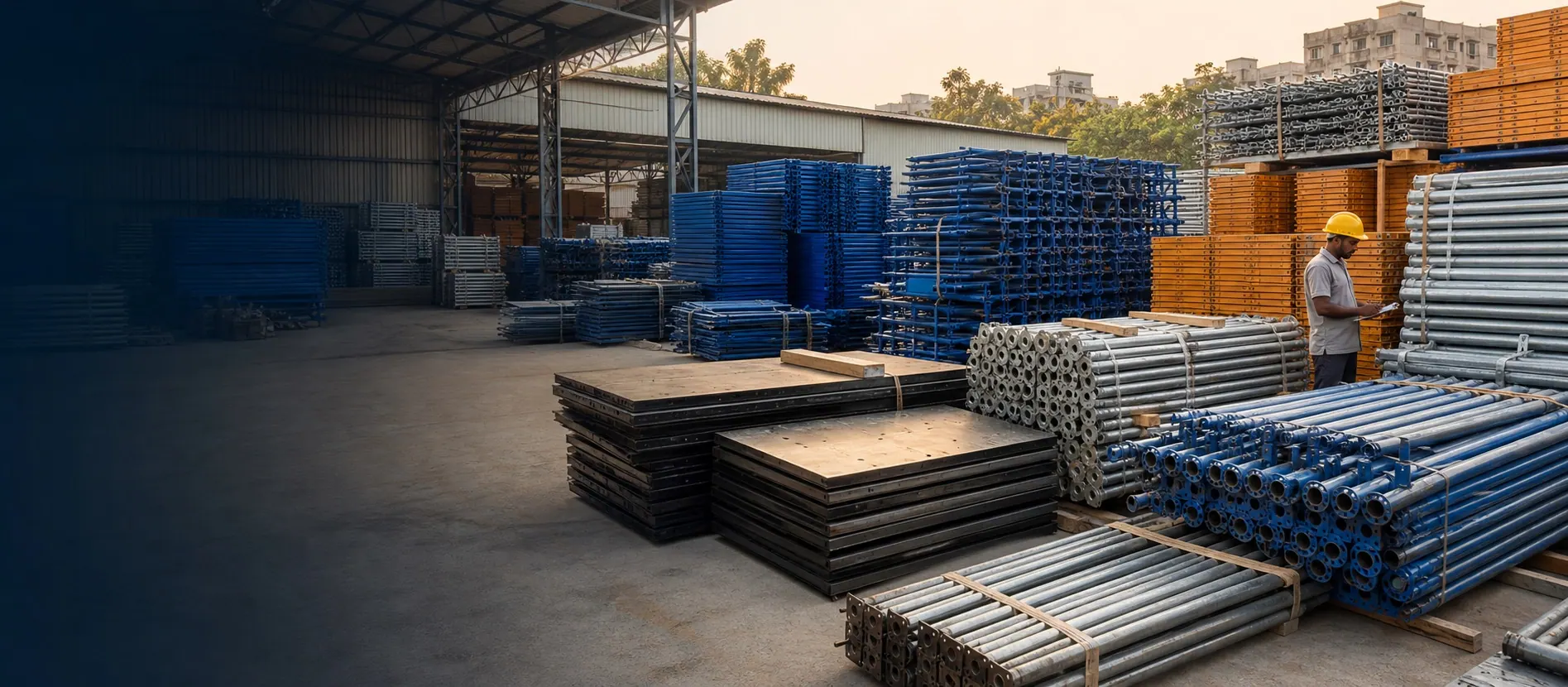Organized scaffolding and shuttering material available for purchase