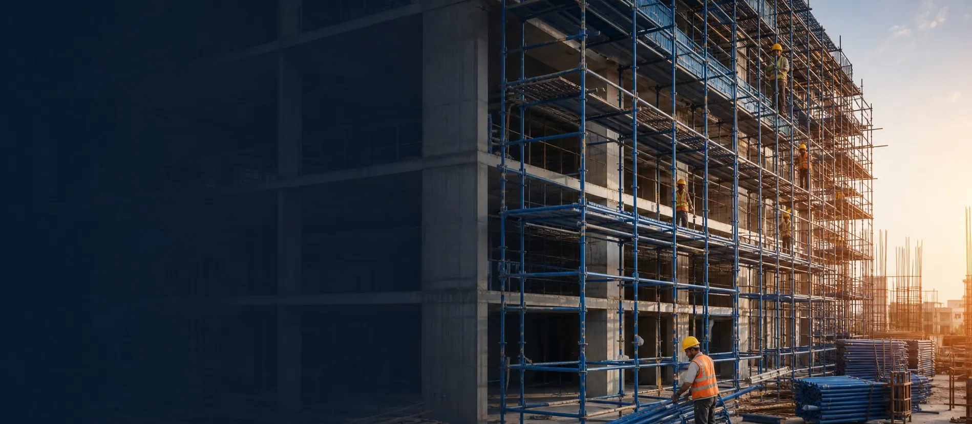 Scaffolding installed at a building construction site