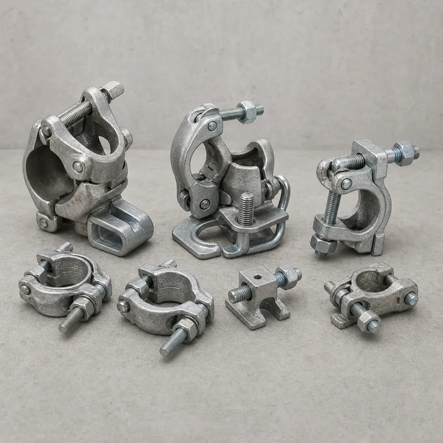 Representative steel scaffolding clamps and couplers