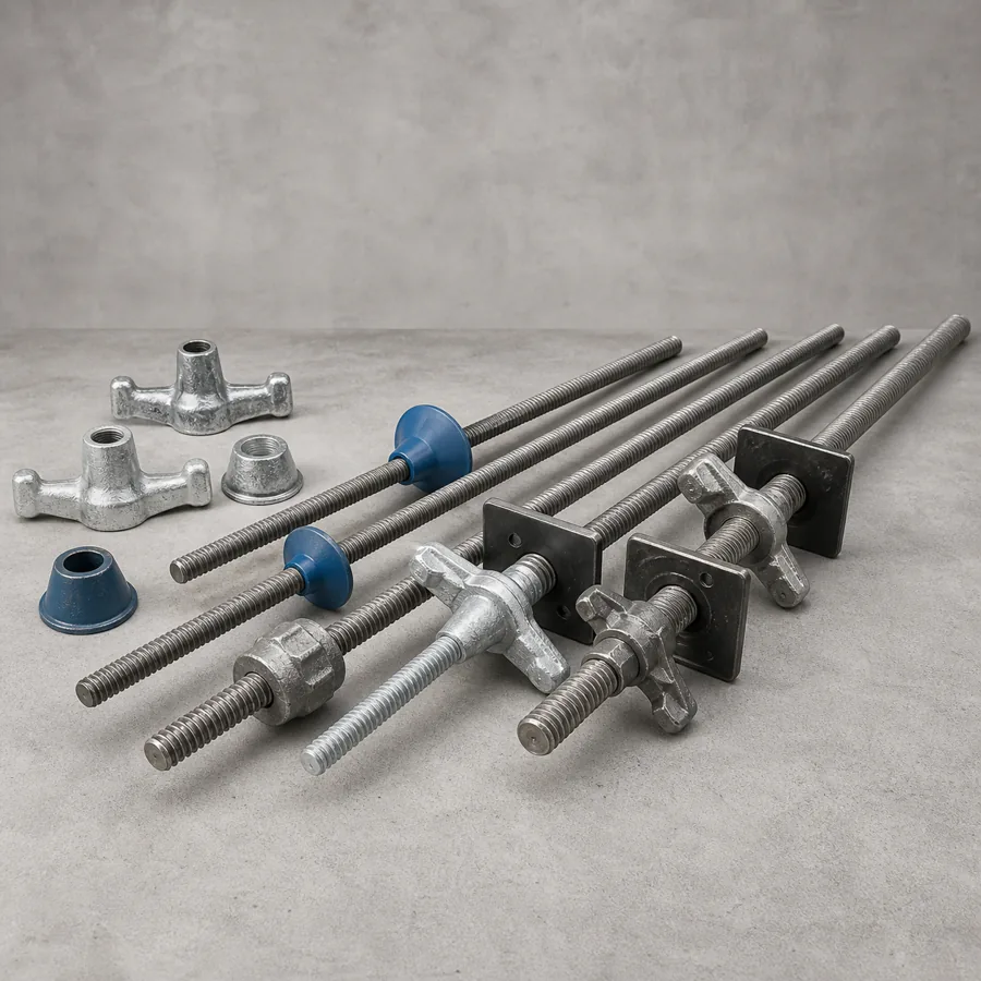 Representative formwork tie rods and wing nuts