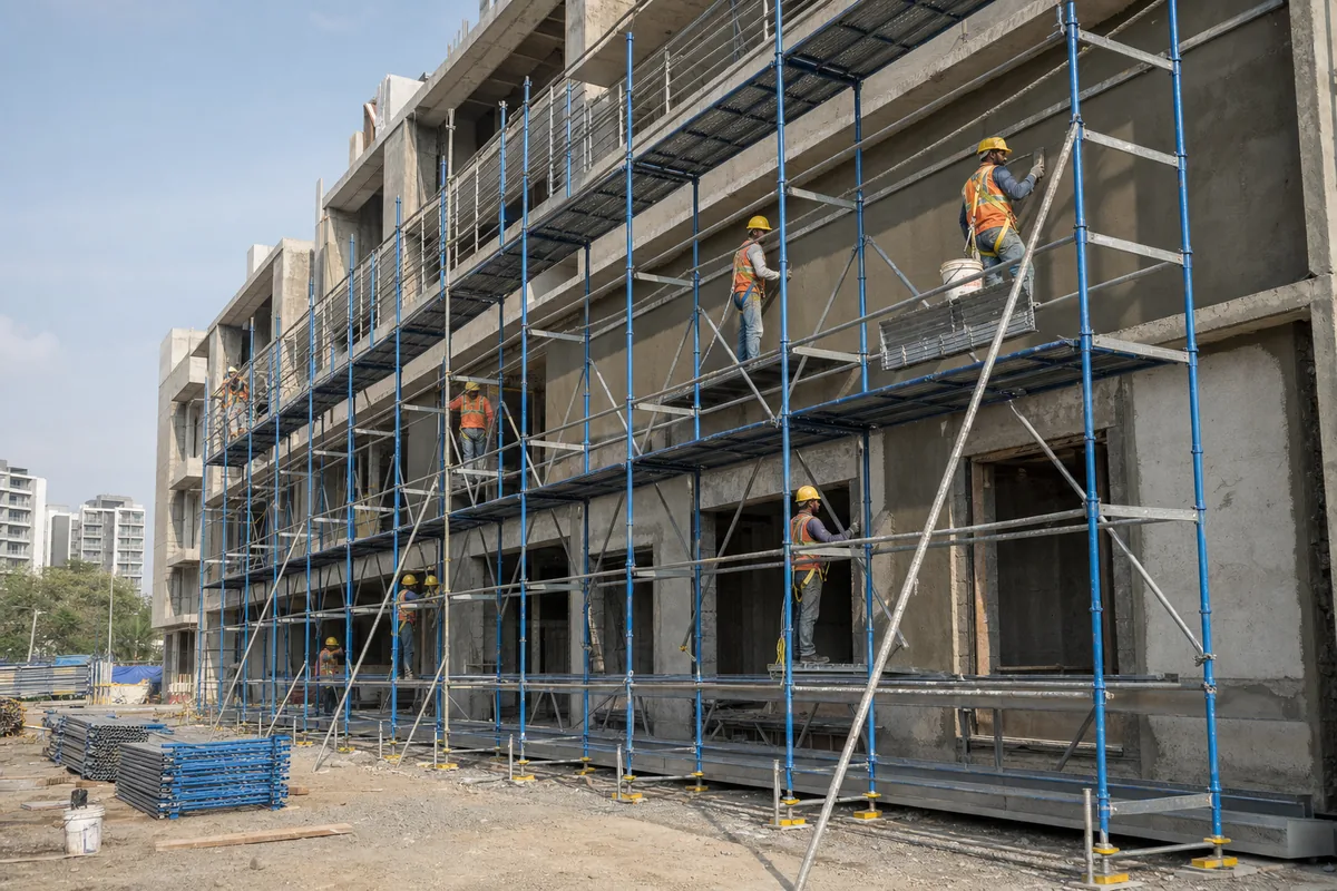 Masonry, plaster and finishing construction-field use case for Steel Scaffolding On Hire